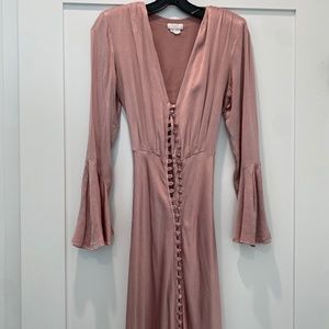 Ghost London Pink Mauve Silk Button Midi Dress